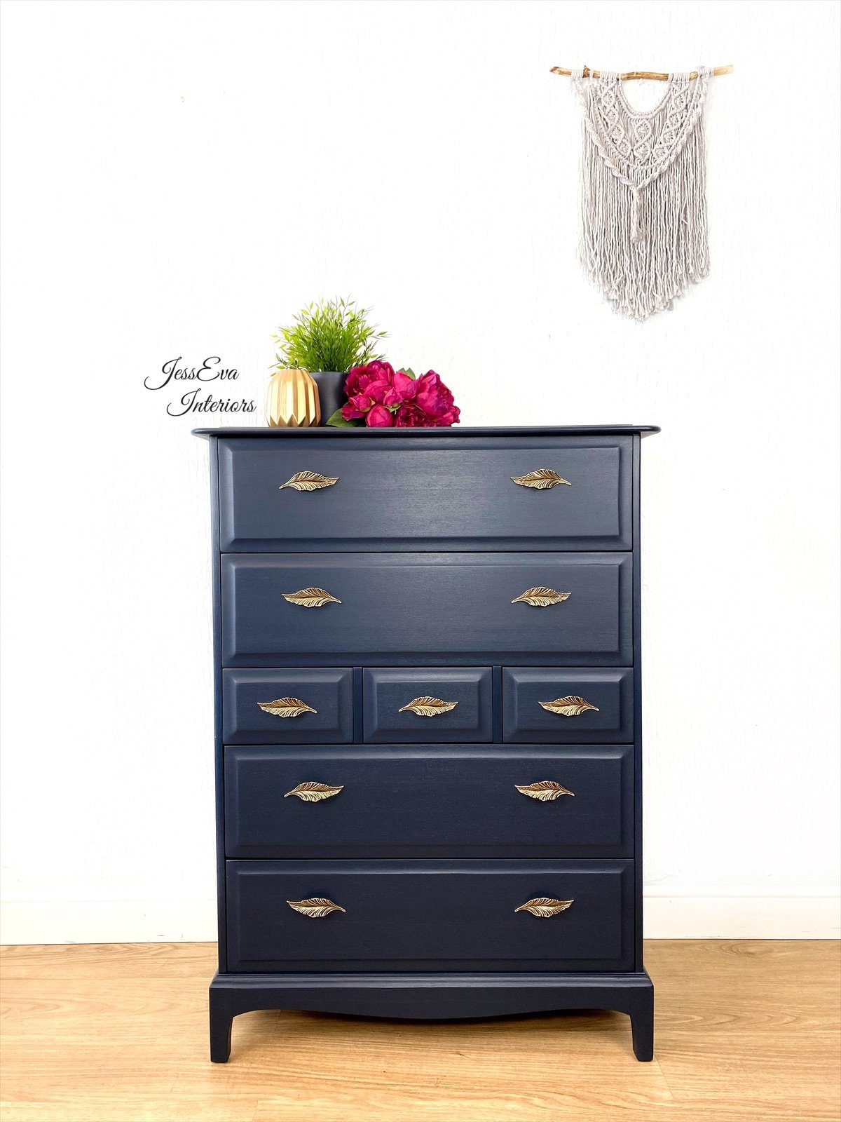 Professionally painted Navy Blue Stag Minstrel CHEST OF DRAWERS / TALLBOY 
