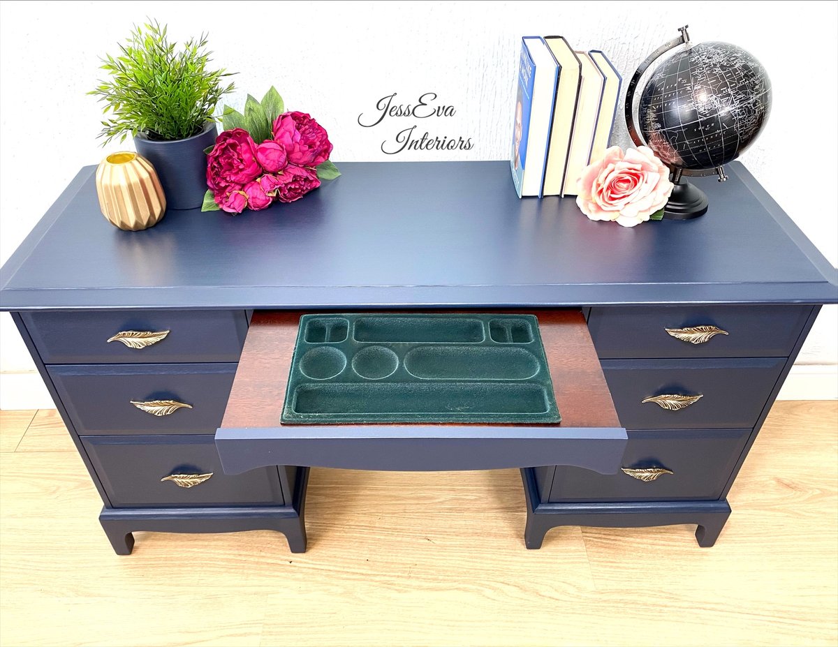 Professionally painted Navy Blue STAG MINSTREL DRESSING TABLE, WRITING DESK 