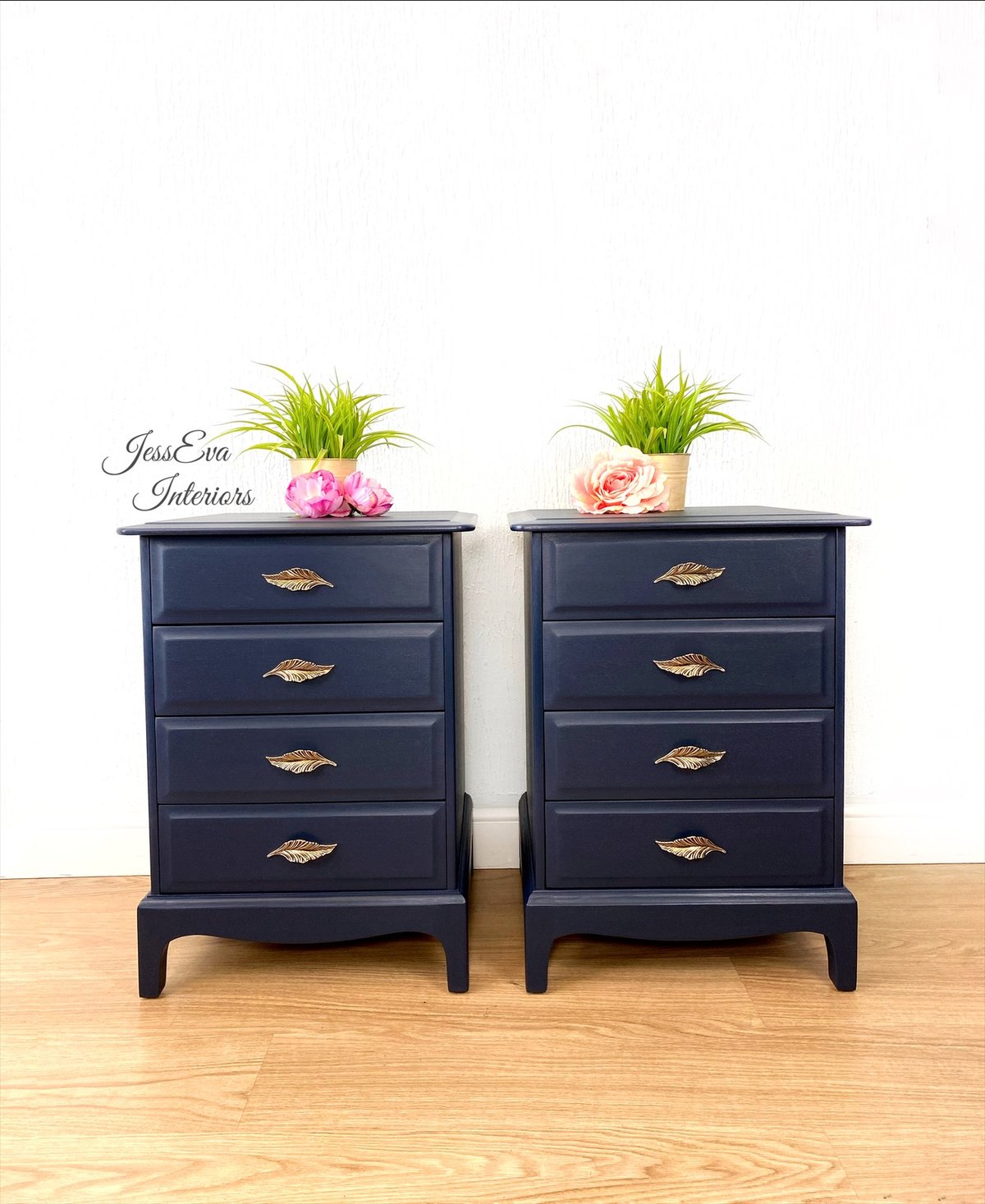 Professionally painted Navy Blue Stag Minstrel BEDSIDE TABLES, BEDSIDE CABINETS 