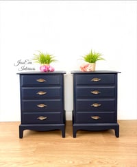 Image 1 of Professionally painted Navy Blue Stag Minstrel BEDSIDE TABLES, BEDSIDE CABINETS 