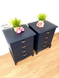 Image 3 of Professionally painted Navy Blue Stag Minstrel BEDSIDE TABLES, BEDSIDE CABINETS 