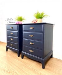Image 2 of Professionally painted Navy Blue Stag Minstrel BEDSIDE TABLES, BEDSIDE CABINETS 