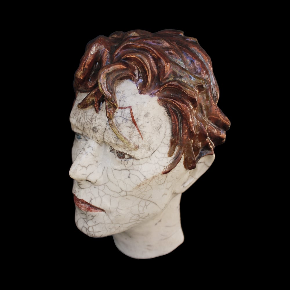 'It's No Game' Ceramic Face Sculpture (Unique Raku Piece)