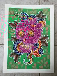 “Chrysanthemum flowers and snake” original painting 