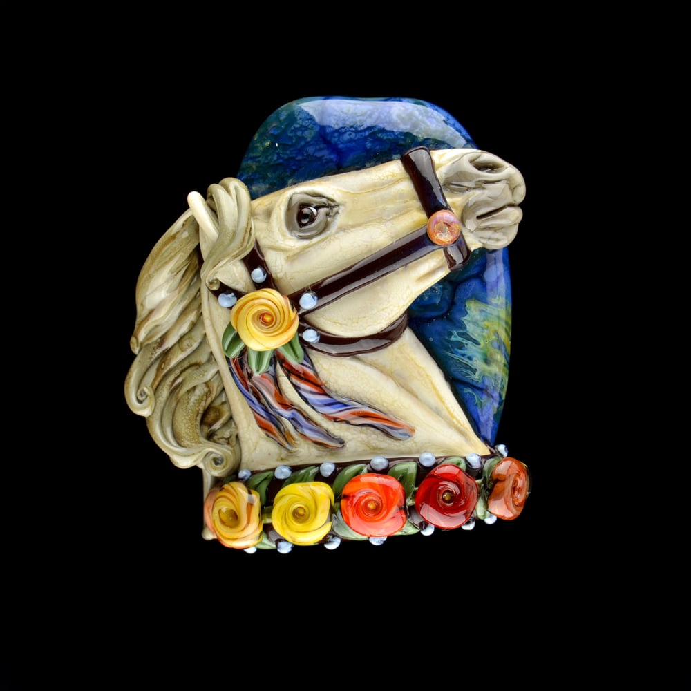 Image of XXXL. Oktoberfest Carousel Horse - Flamework Glass Sculpture Bead