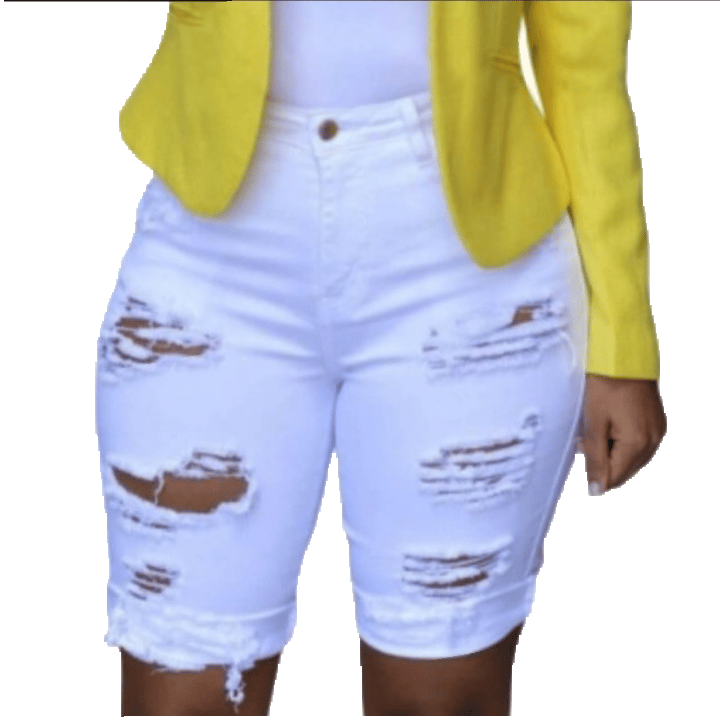 White Bermuda Distressed Shorts