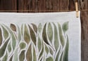 25% off RRP $35.00 Gathered Gum Leaves v.2 100% Linen Tea Towel