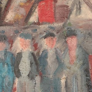 Image of Mid-Century Swedish Painting, 'Quayside.'