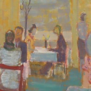 Image of Mid Century, Swedish painting, 'Hotel Savoy Malmö.' RAGNAR LINDQVIST