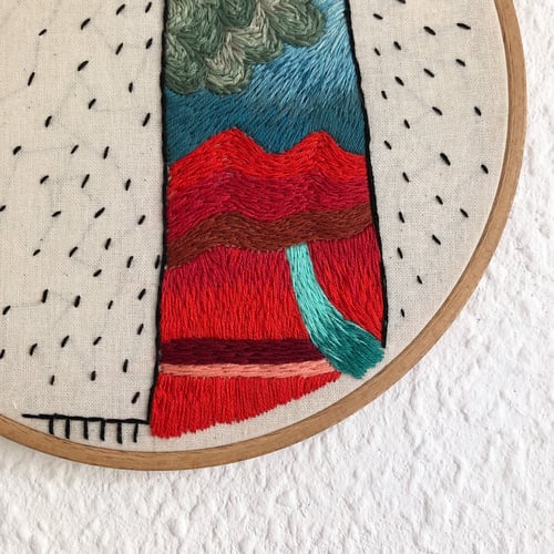 Image of Arriving soon to the land of good intentions - one of a kind hand embroidered wall hanging, 8'' hoop