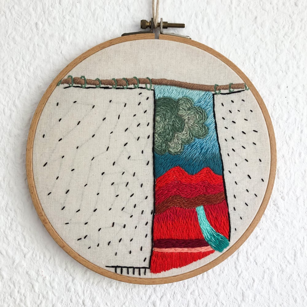 Image of Arriving soon to the land of good intentions - one of a kind hand embroidered wall hanging, 8'' hoop