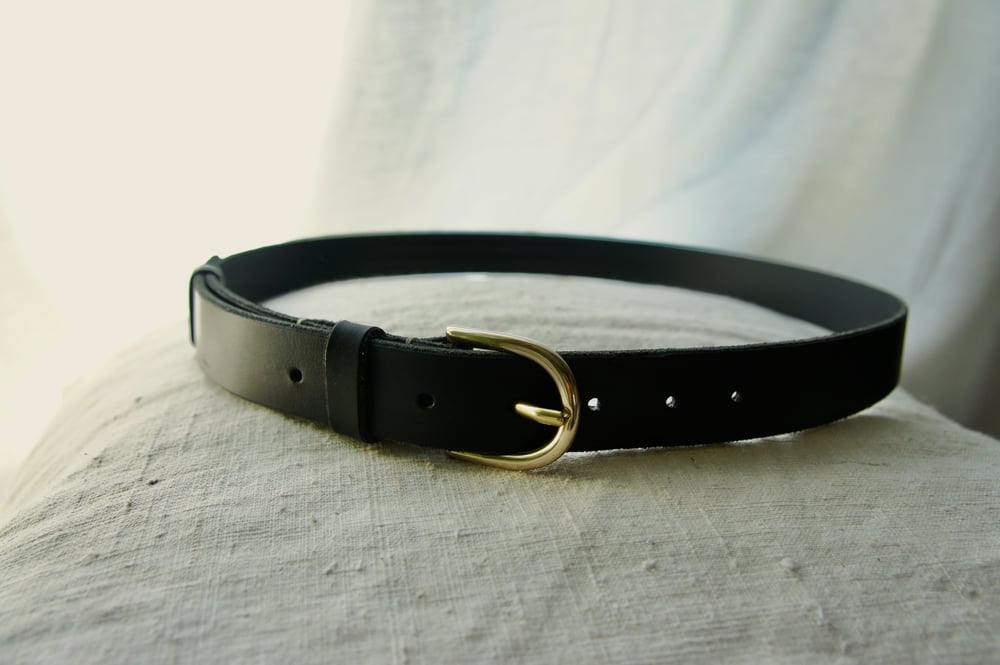 Image of Black Leather Belt- Round Buckle