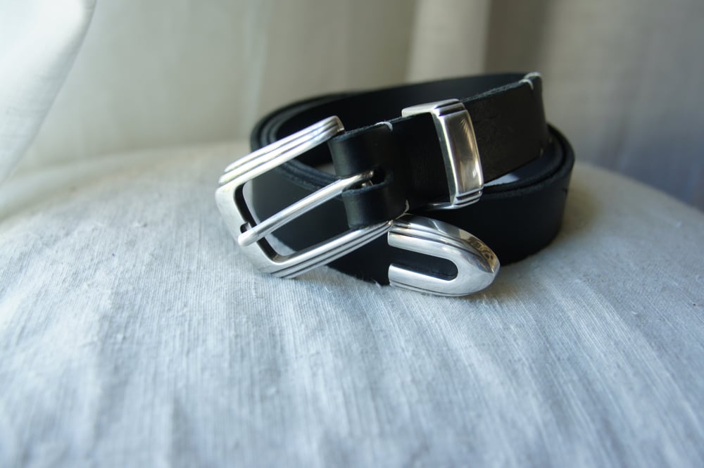 Image of Black Leather Belt- Western