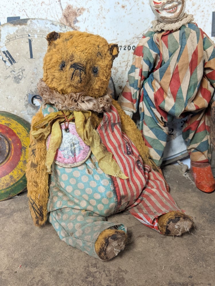 Image of 9" - Old TOY Teddy Bear Cub in romper by Whendi's Bears