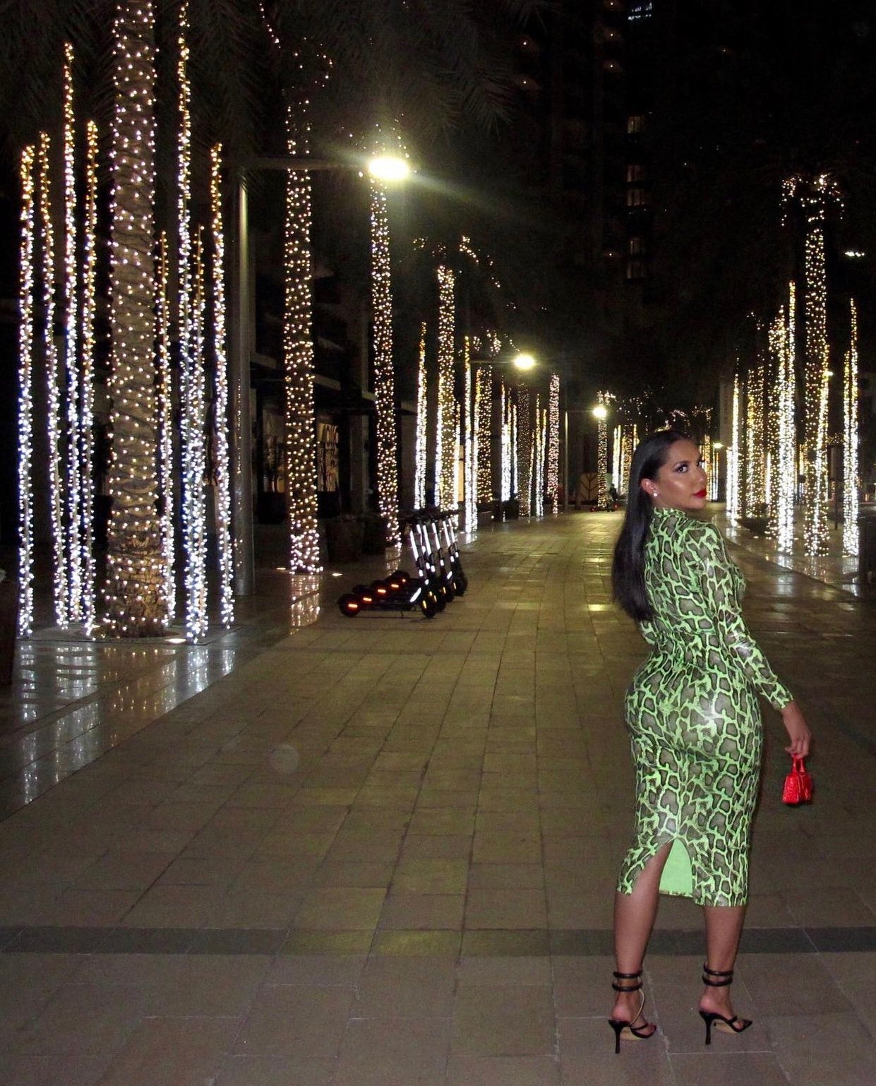 Image of NEON GREEN PATENT PYTHON PRINT MAXI DRESS (MEDIUM)