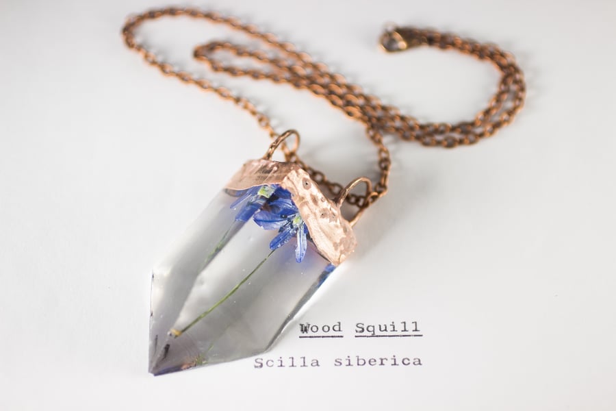 Image of Wood Squill (Scilla siberica) - Small Copper Prism Necklace #4