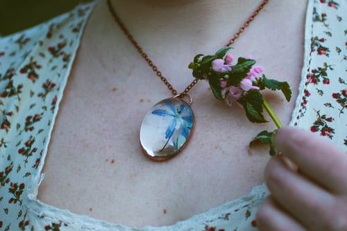 Image of Wood Squill (Scilla siberica) - Copper Plated Necklace #1