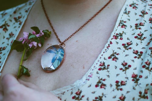 Image of Wood Squill (Scilla siberica) - Copper Plated Necklace #2