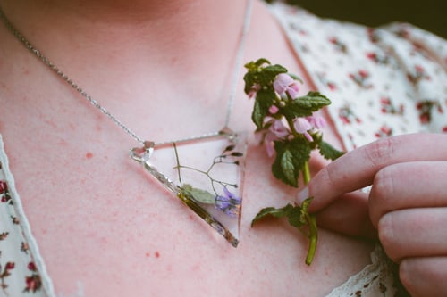 Image of Woody Nightshade (Solanum dulcamara) - Triangular Pressed Pendant #2