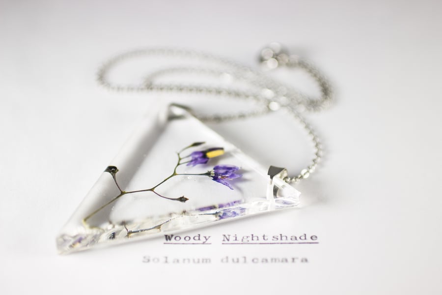 Image of Woody Nightshade (Solanum dulcamara) - Triangular Pressed Pendant #1