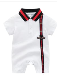 Image 4 of Preppy Stripes Lapel Short-sleeve Jumpsuit