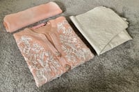 Image 1 of Eid collection- peach cotton net flared 3 pcs 