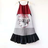 Image 2 of tie tank 8/10 tie red blue SW stripe may the 4th be with you fourth gray black repleat pleated skirt