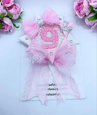 Image 1 of Lace pink & white Birthday rosette badge