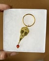 Raven Skull Keychain—gold carnelian