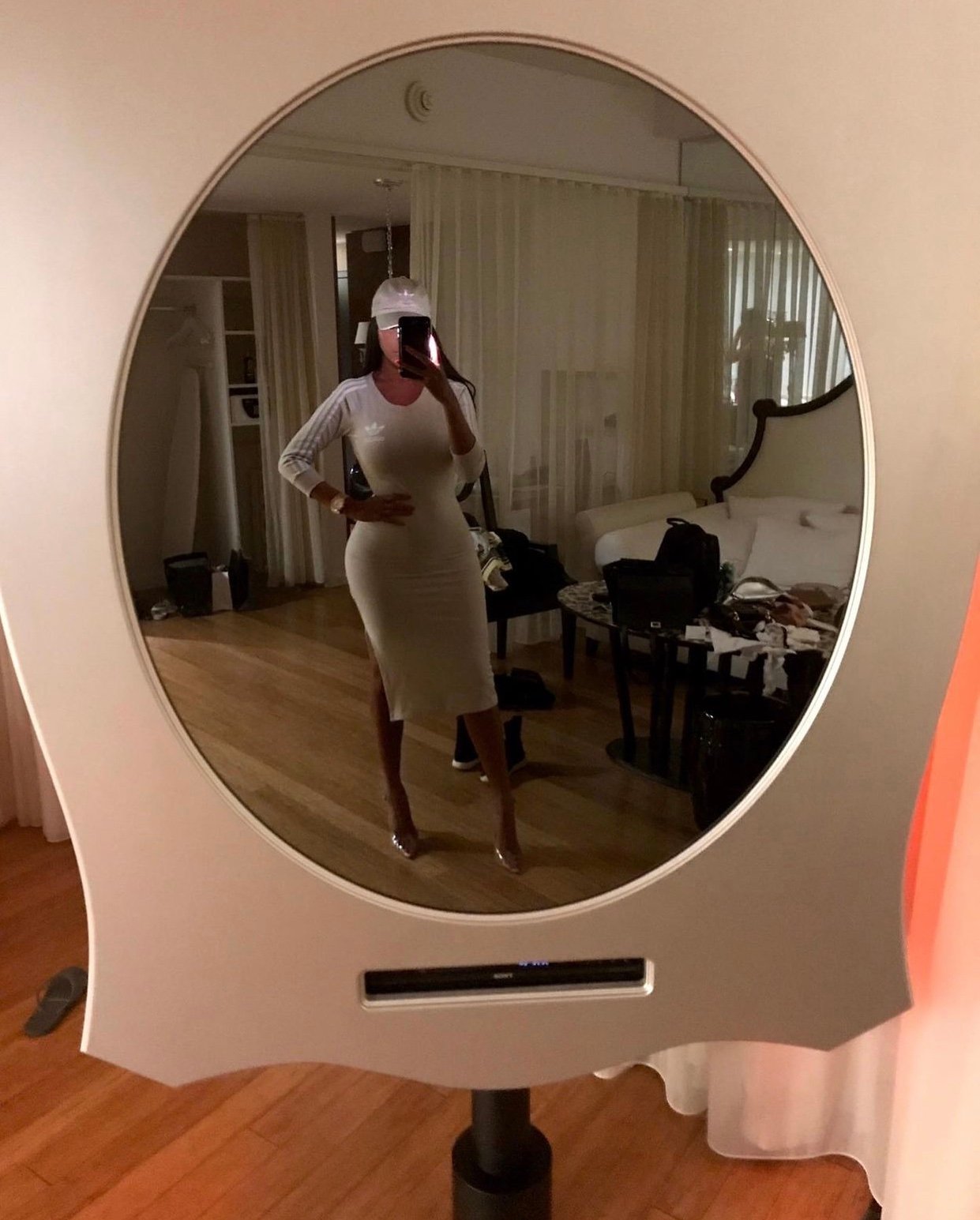 Image of ADIDAS NUDE DRESS WITH SLIT WITH MATCHING CAP (MEDIUM)