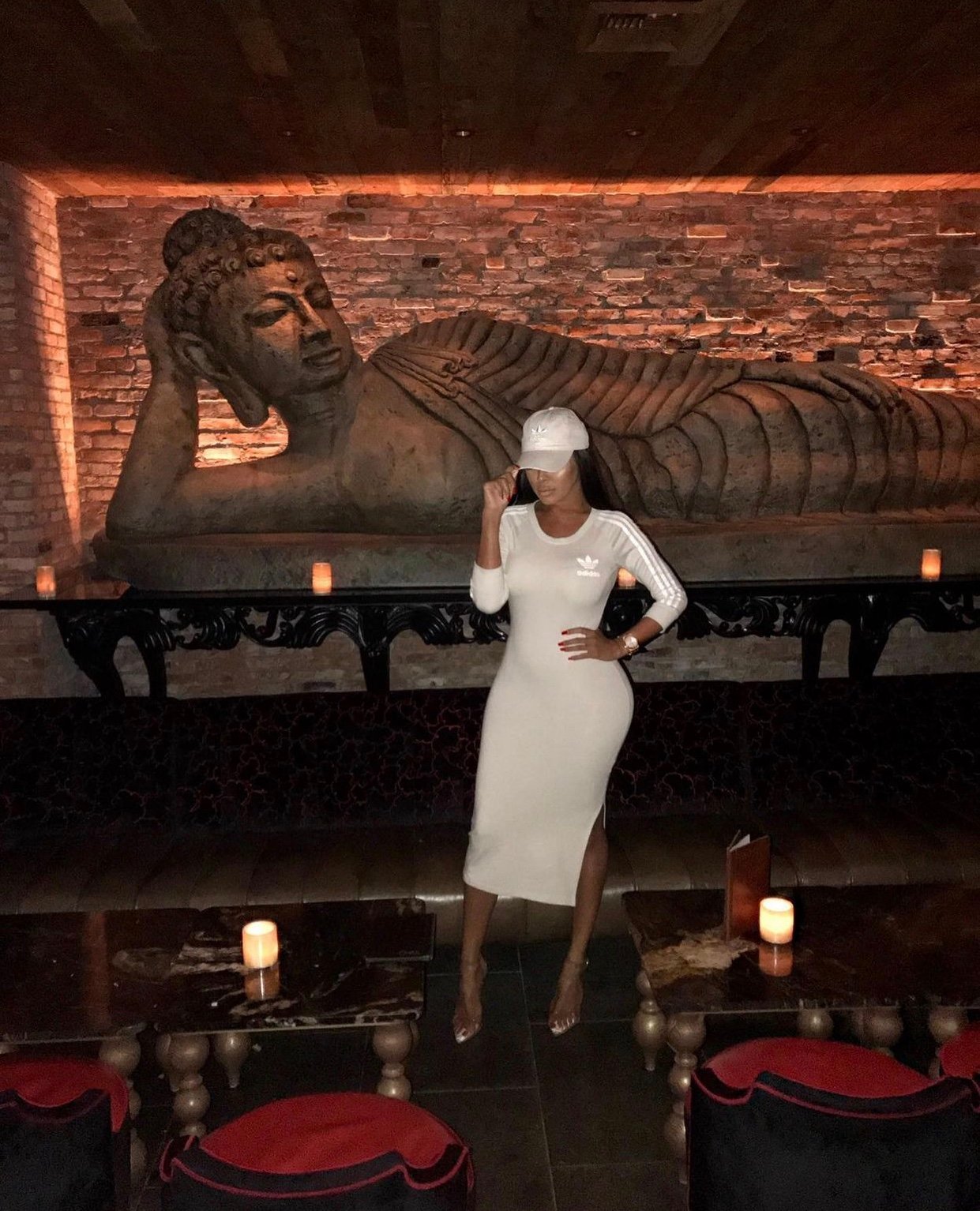 Image of ADIDAS NUDE DRESS WITH SLIT WITH MATCHING CAP (MEDIUM)