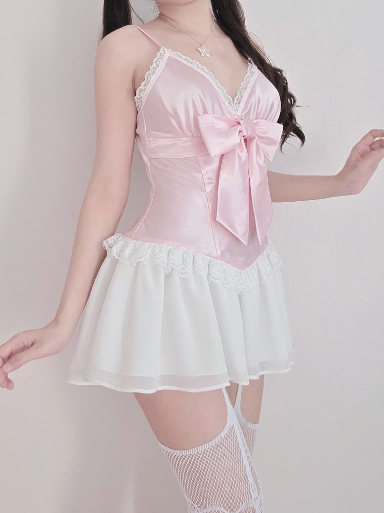 Luna dress - Satin pink (2 bows option) Image 4