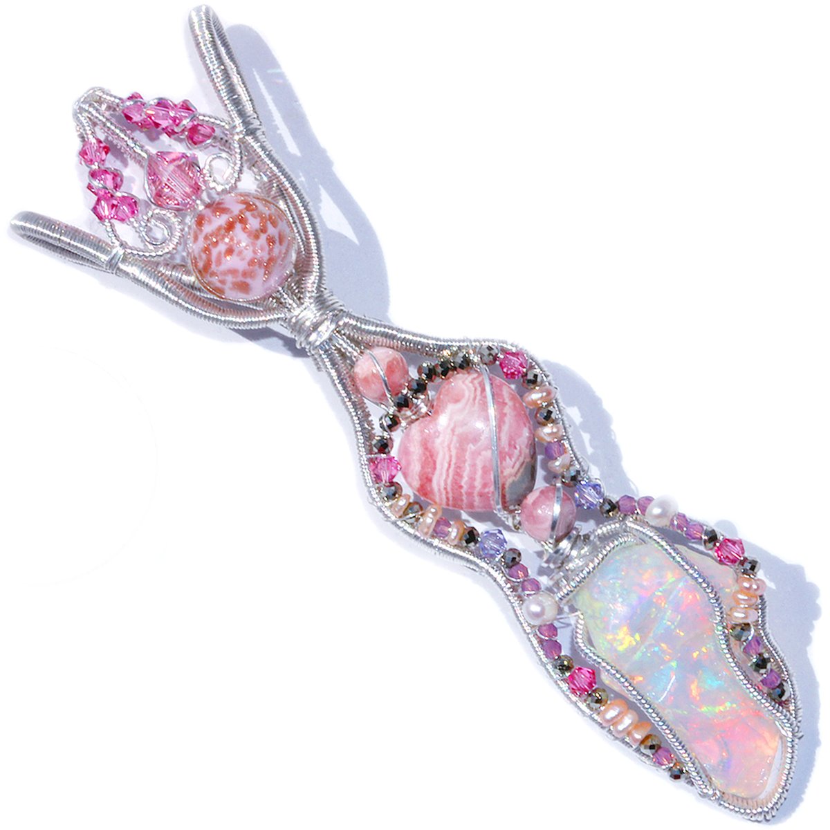 Ethiopian Opal Rhodochrosite Heart Pendant with Pyrite
