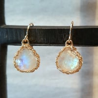 Image 1 of Gold Crochet Rainbow Moonstone Earrings