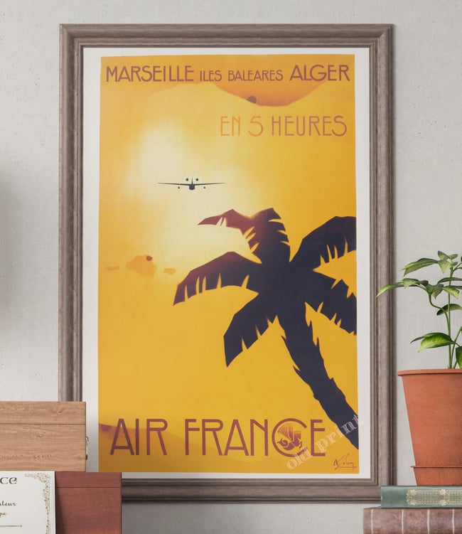 Air France, Marseille - Îles Baléares - Alger en 5 heures | Albert Solon | 1934 | Travel Poster