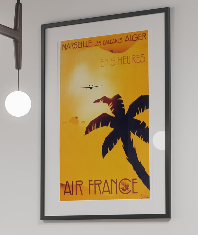 Air France, Marseille - Îles Baléares - Alger en 5 heures | Albert Solon | 1934 | Travel Poster