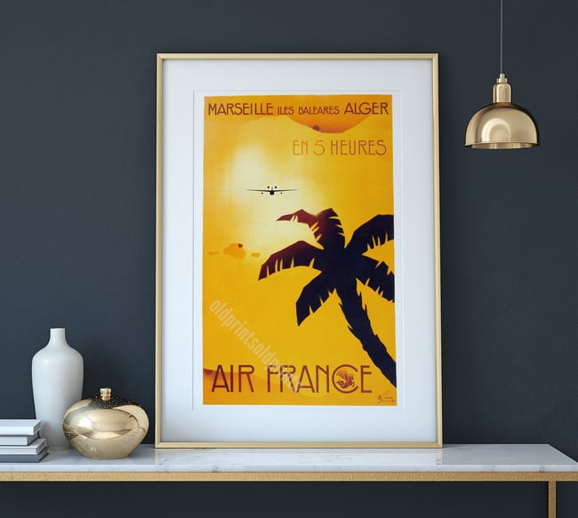 Air France, Marseille - Îles Baléares - Alger en 5 heures | Albert Solon | 1934 | Travel Poster