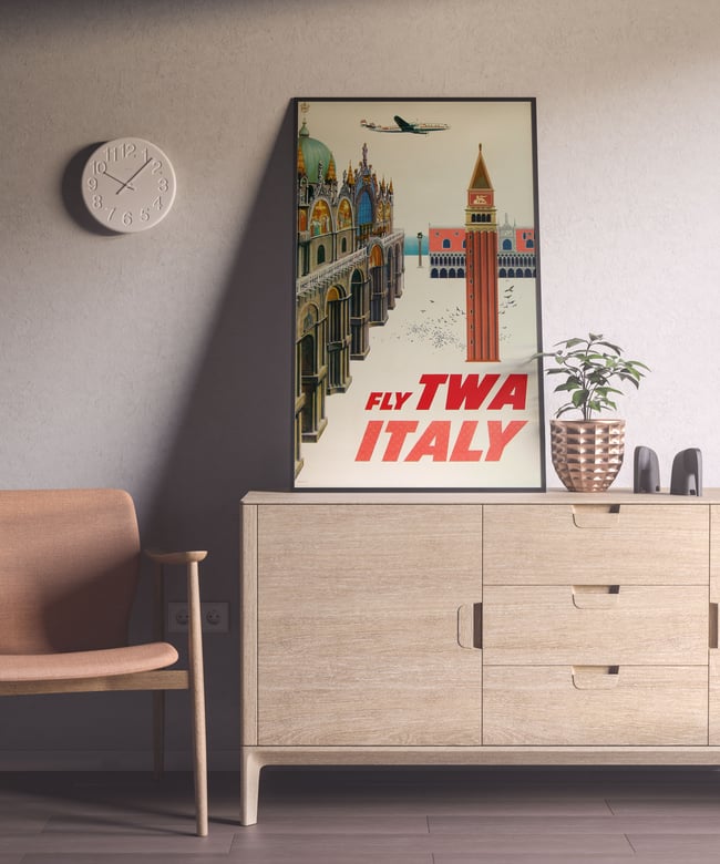 Fly TWA - Italy | David Klein | 1960 | Wall Art Print | Vintage Travel Poster