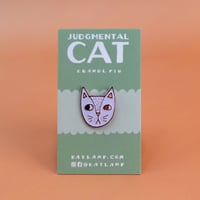 Image 1 of Judgmental Cat Enamel Pin - White