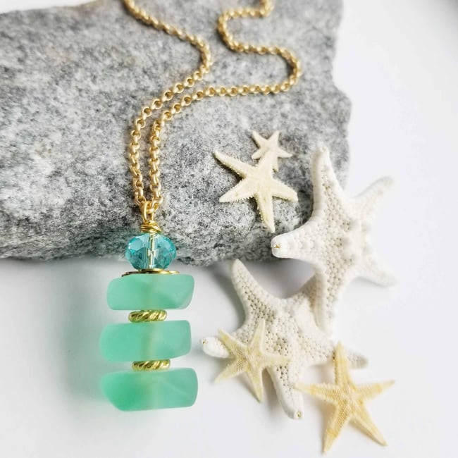 Chunky Sea Glass Pendant - Emerald