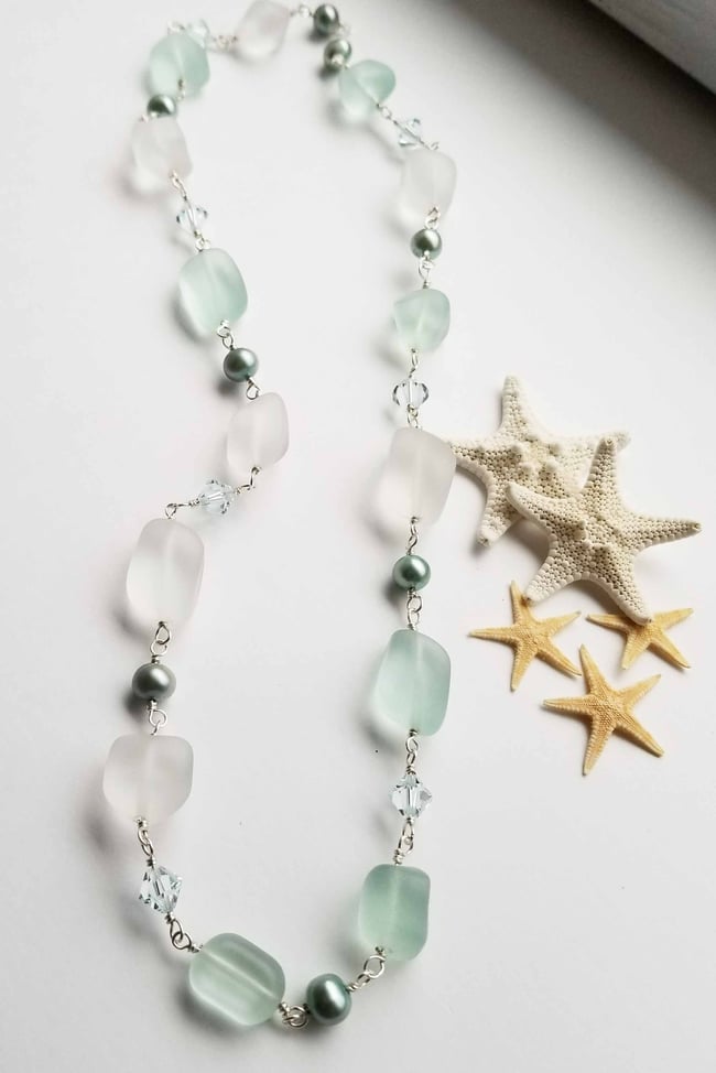 Seaside Nugget Sea Glass Necklace - Light Aqua