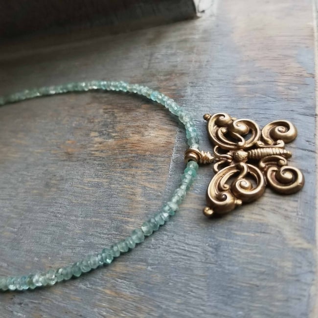 Filigree Butterly and Blue Apatite Necklace 