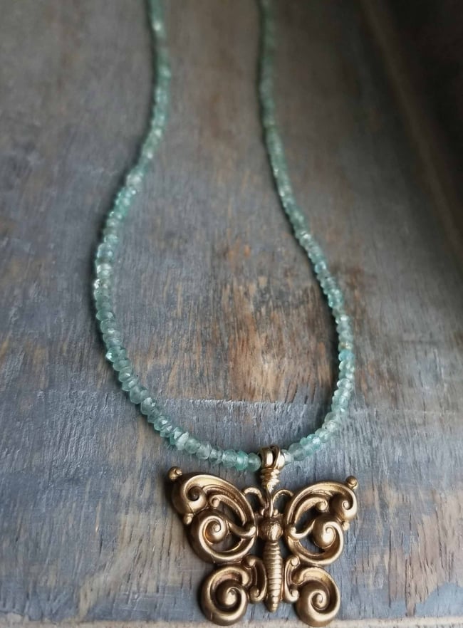 Filigree Butterly and Blue Apatite Necklace 