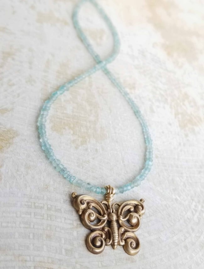 Filigree Butterly and Blue Apatite Necklace 