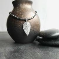 Image 2 of Quiet Elegance - Black Spinel and Silver Pave Leaf Necklace