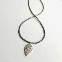 Image 3 of Quiet Elegance - Black Spinel and Silver Pave Leaf Necklace