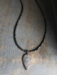 Image 5 of Quiet Elegance - Black Spinel and Silver Pave Leaf Necklace
