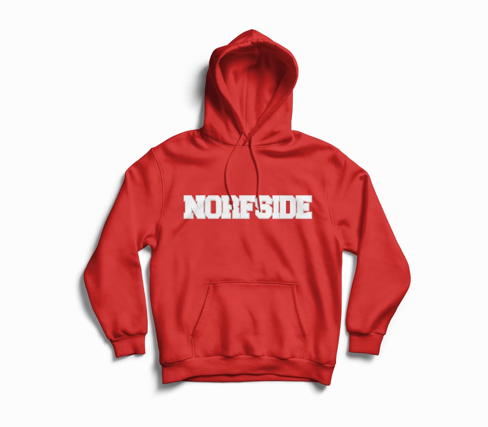 Image of Red "NORFSIDE"  Chenille Patch Hoodie