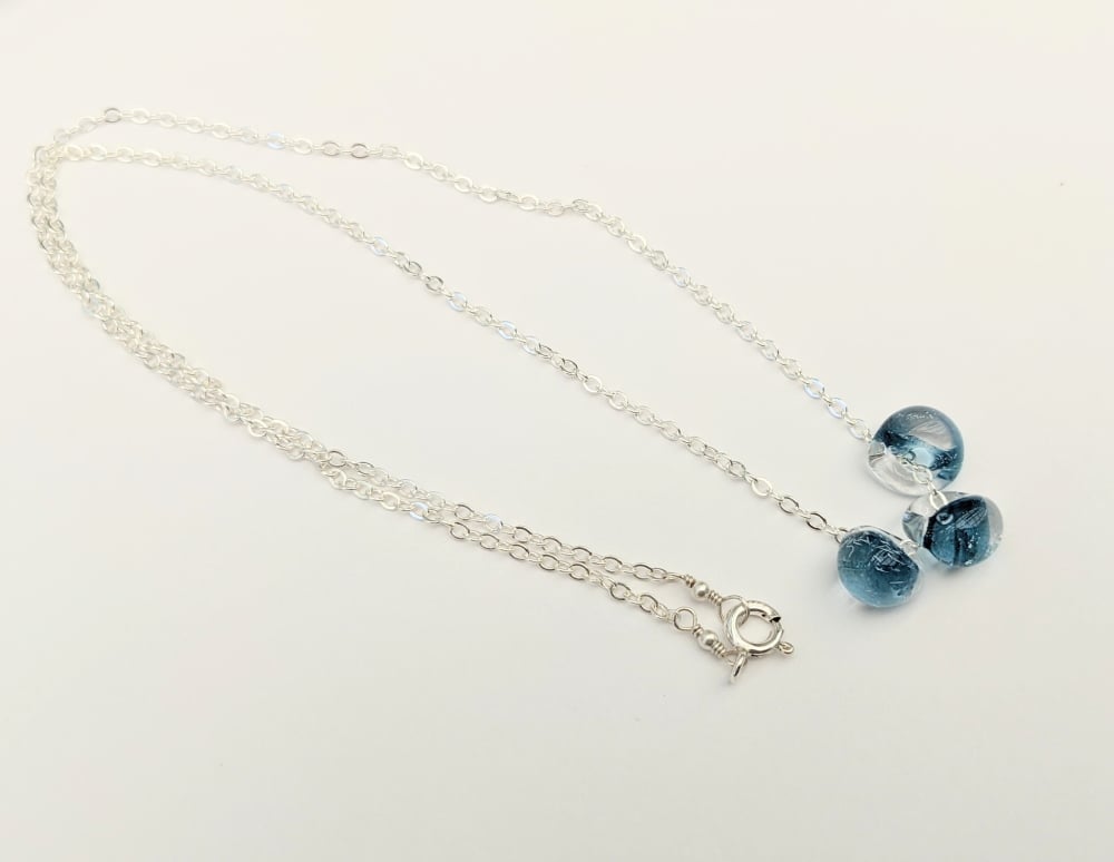 Image of Denim Glass Necklace Sterling Silver