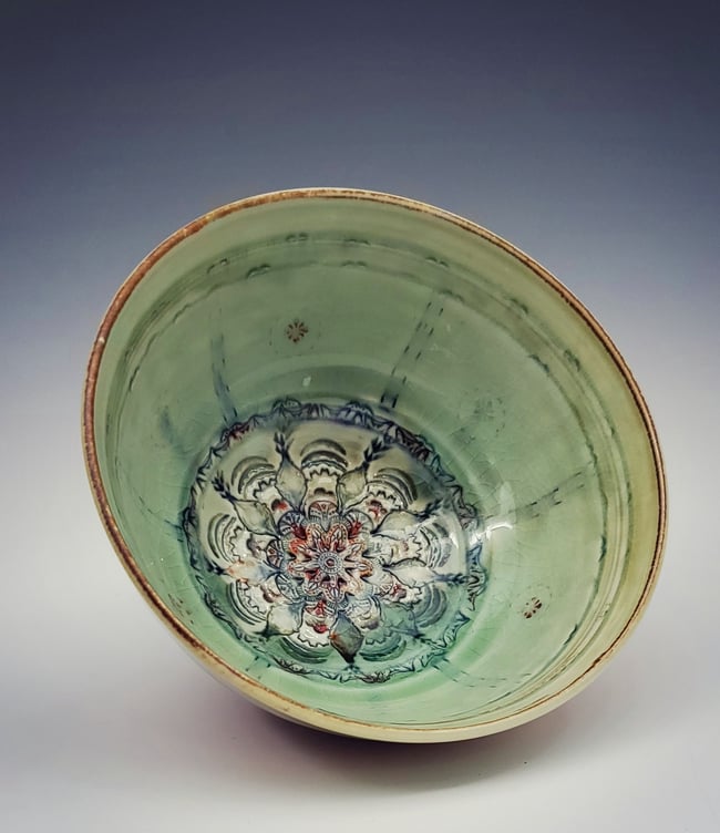 Woodfired Apple Green Mandala Bowl